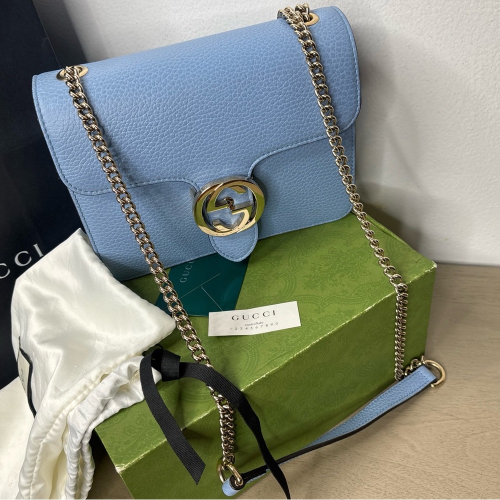 Gucci Pale Blue Leather Chain Crossbody Bag with Siver Hardware - Picture 13 of 16
